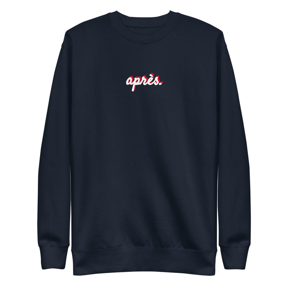 apres ski crew neck sweatshirt – cursive